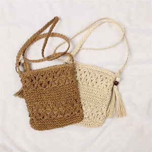 Hollow Out Woven Messenger Bag Tassel Beach Straw Crossbody Bag