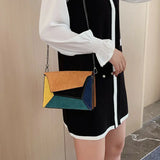 Women Messenger Chain Shoulder Lady Retro Matte Patchwork