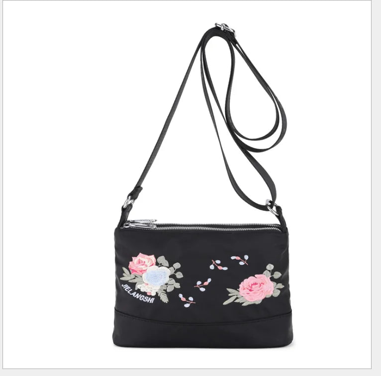 Embroidered Flower Messenger Bag with Small Wallet
