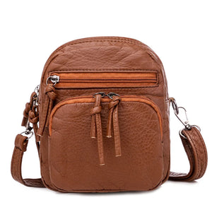 Soft Leather Shoulder Bag Retro Multi-Layer Large-Capacity Mobile Phone Bag
