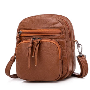 Soft Leather Shoulder Bag Retro Multi-Layer Large-Capacity Mobile Phone Bag