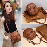 Soft Leather Shoulder Bag Retro Multi-Layer Large-Capacity Mobile Phone Bag