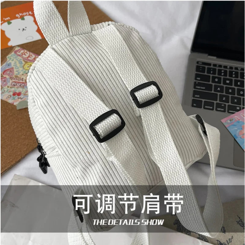 Corduroy Mini Backpack for Girls, Casual Schoolbag