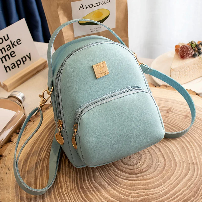 Women Mini Backpack PU Leather Shoulder Crossbody Bag Ladies Phone Pouch Pack
