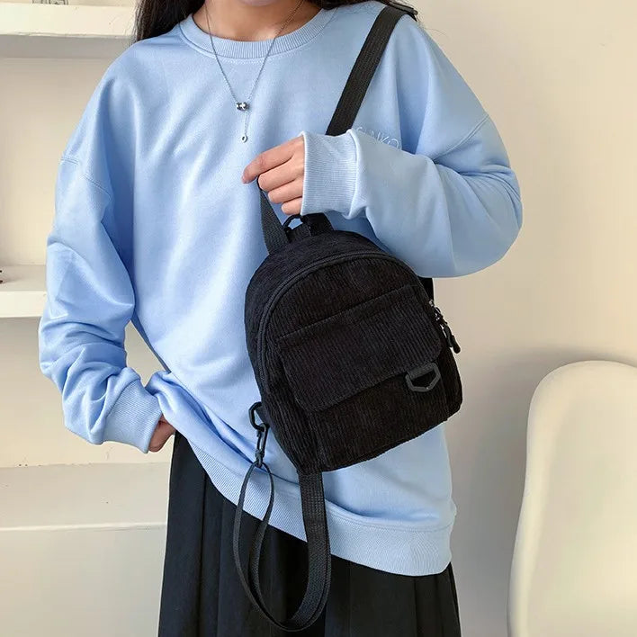 Corduroy Mini Backpack Casual Student Bookbags