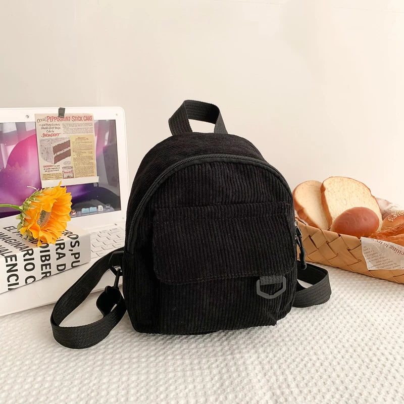 Corduroy Mini Backpack Casual Student Bookbags