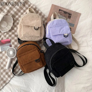 Corduroy Mini Backpack for Women Casual Student Bookbags Traveling Mochilas