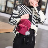 Velvet Mini Backpack with Pompom Zipper