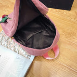 Women Mini Corduroy Backpack Soft Fabric Shoulder Bag
