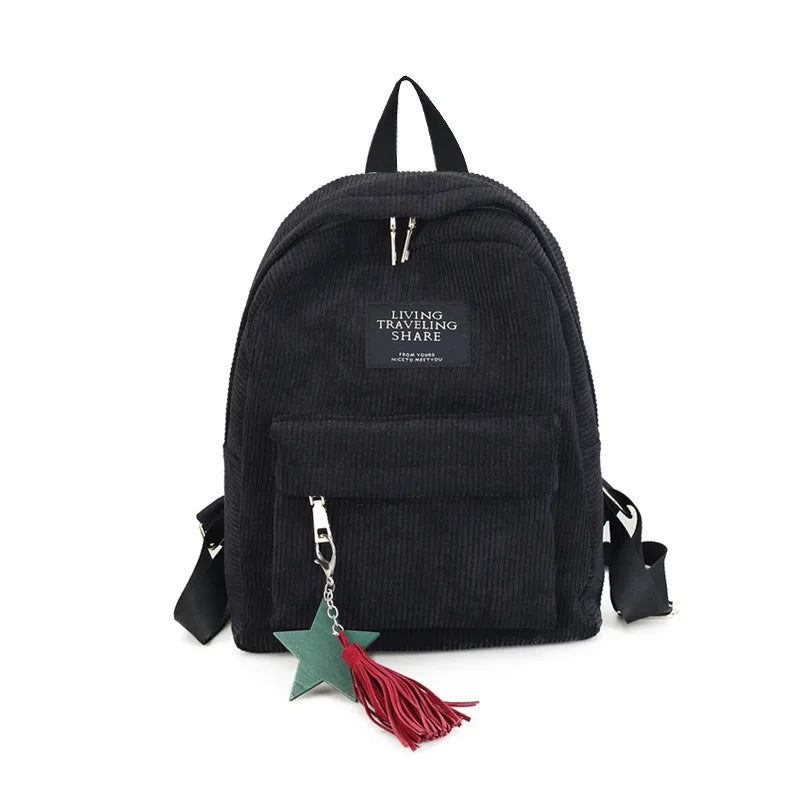 Women Mini Corduroy Backpack Soft Fabric Shoulder Bag