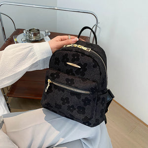 Women Mini Flower Print Backpack PU Small Student Bookbags Travel