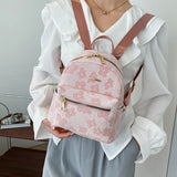 Women Mini Flower Print Backpack PU Small Student Bookbags Travel