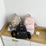 Women Mini Flower Print Backpack PU Small Student Bookbags Travel
