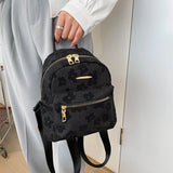 Women Mini Flower Print Backpack PU Small Student Bookbags Travel