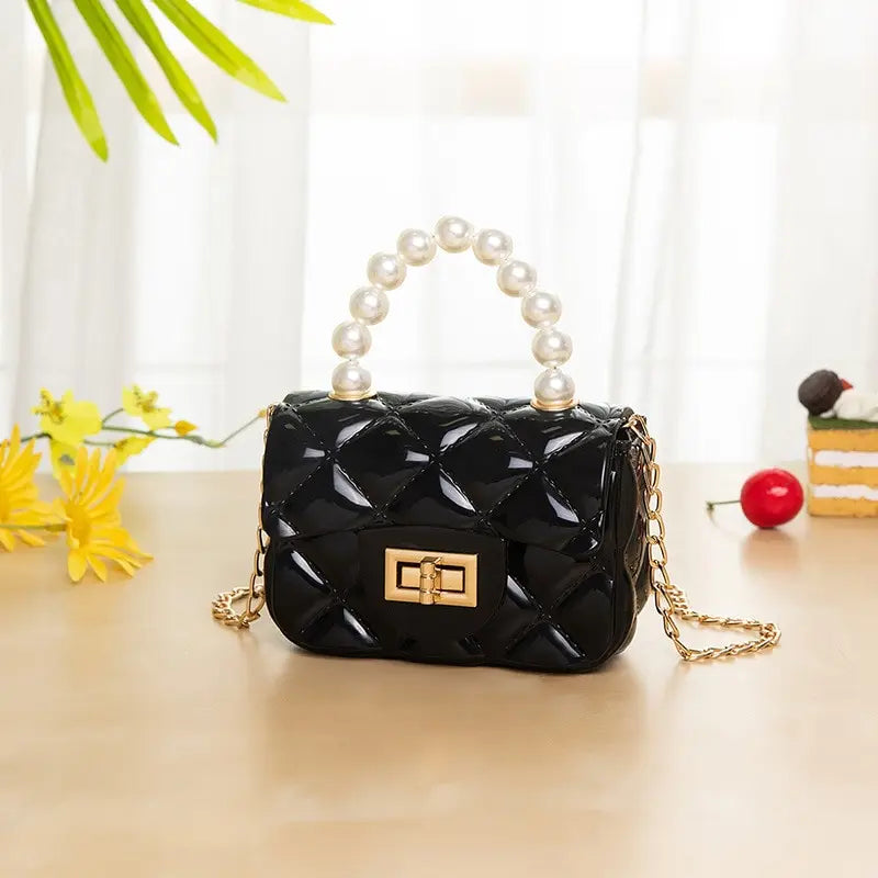 Chain Bag Girl PVC Jelly Bag Pearl Crossbody Small Square Bag