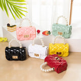 Chain Bag Girl PVC Jelly Bag Pearl Crossbody Small Square Bag
