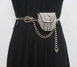 Women Mini PU Waist Belt Bag Rhinestone Tassel Fanny Pack