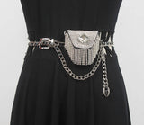 Women Mini PU Waist Belt Bag Rhinestone Tassel Fanny Pack