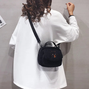 Women Mini Plush Shoulder Bag Small Canvas Cross Body Bags Ladies Zipper Purse
