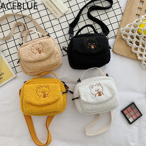 Embroidered Canvas Crossbody Bag for Women Small Plush Shoulder Purse