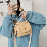 Embroidered Canvas Crossbody Bag for Women Small Plush Shoulder Purse