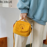 Embroidered Canvas Crossbody Bag for Women Small Plush Shoulder Purse