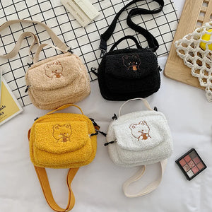 Women Mini Plush Shoulder Bag Small Canvas Cross Body Bags Ladies Zipper Purse
