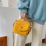 Women Mini Plush Shoulder Bag Small Canvas Cross Body Bags Ladies Zipper Purse