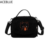 Embroidered Canvas Crossbody Bag for Women Small Plush Shoulder Purse