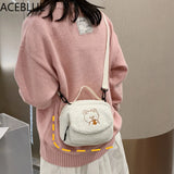 Embroidered Canvas Crossbody Bag for Women Small Plush Shoulder Purse