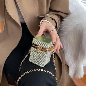 Acrylic Shoulder Bag Rhinestones Chain Crossbody Box Shape