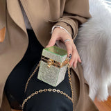 Acrylic Shoulder Bag Rhinestones Chain Crossbody Box Shape