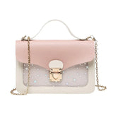 Women Mini Square Pack Star Sequin Crossbody Bag Pink