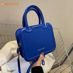 Women Mini Square Bag Solid Top-Handle Handbag PU Leather Shoulder Tote