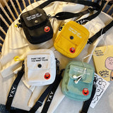 Mini Square Canvas Shoulder Bag Cartoon Phone Pouch