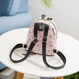 Women Mini Plaid Backpack PU Leather Shoulder School Rucksack