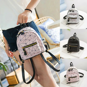 Women Mini Plaid Backpack PU Leather Shoulder School Rucksack