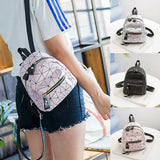 Women Mini Plaid Backpack PU Leather Shoulder School Rucksack