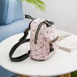 Women Mini Plaid Backpack PU Leather Shoulder School Rucksack