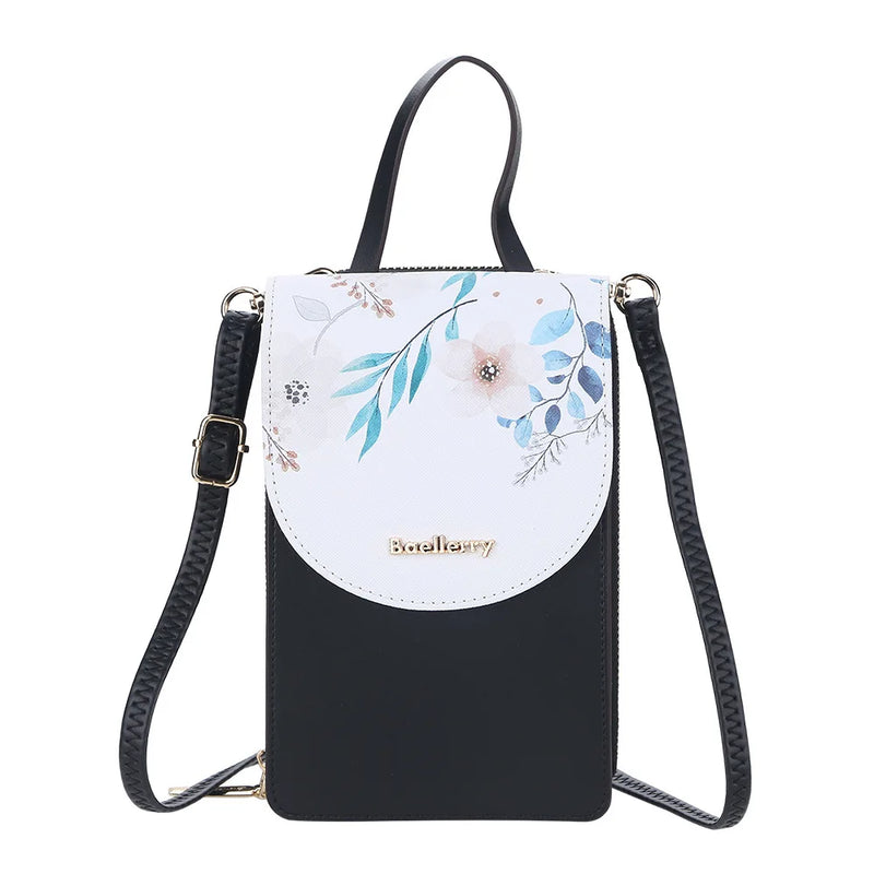 Chinese Floral Leather Purse Pink Crossbody Bag for Ladies