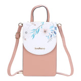 Chinese Floral Leather Purse Pink Crossbody Bag for Ladies