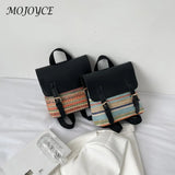Women Multi-Function Backpack Straw PU Leather School Bag