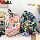 Women Multi-Function Backpack Cartoon Graffiti Print School Bag