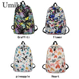 Women Multi-Function Backpack Cartoon Graffiti Print School Bag