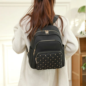 Women Multi-pocket Rivet Backpack Travel Casual Computer Bag Girls Shoulder Sho