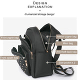 Women Multi-pocket Rivet Backpack Travel Casual Computer Bag Girls Shoulder Sho