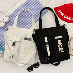 Women Canvas Bag Student Handbag Large Capacity Messenger Shoulder Bag