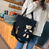 Women Bear Cartoon Canvas Bag Student School Shoulder Crossbody Messenger