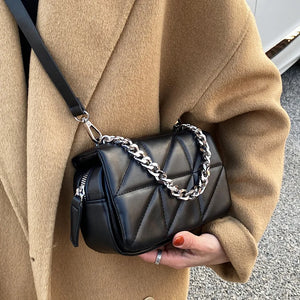 Women Soft Square Crossbody Bag with Metal Chain Shoulder