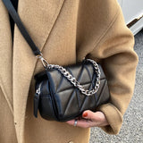 Women Soft Square Crossbody Bag with Metal Chain Shoulder